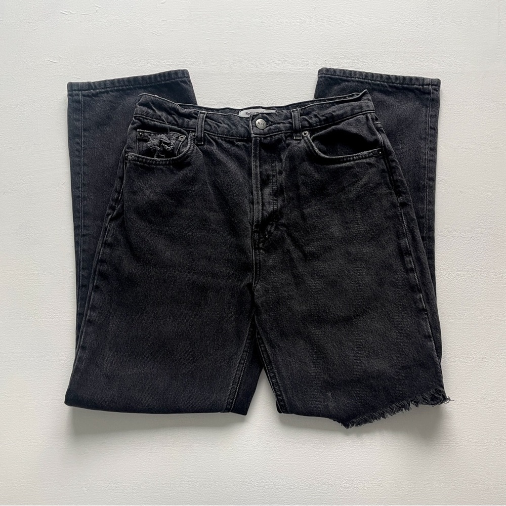 Reformation Cynthia Distressed High Rise Straight Leg Jeans